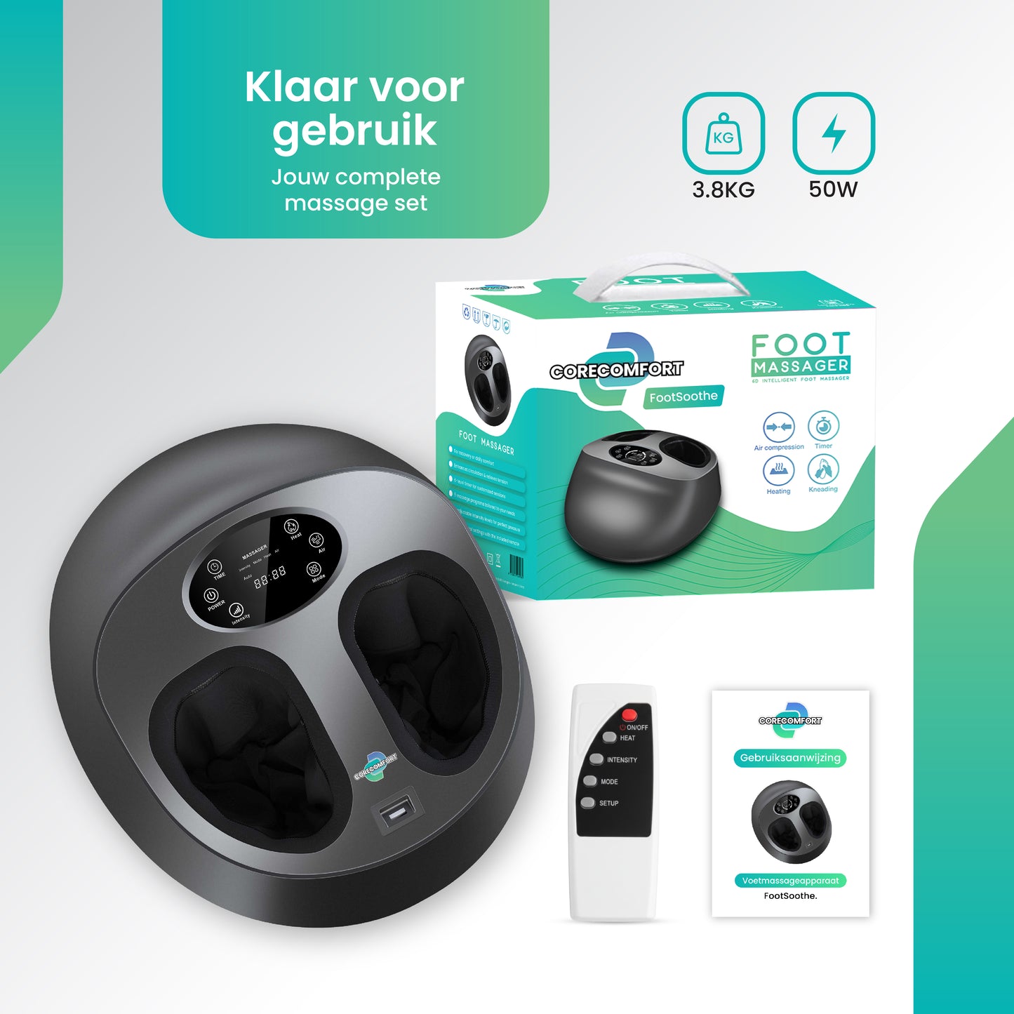 CoreComfort® FootSoothe Shiatsu Voetmassageapparaat met Warmte – Elektrische Voetmassage voor Ontspanning & Doorbloeding